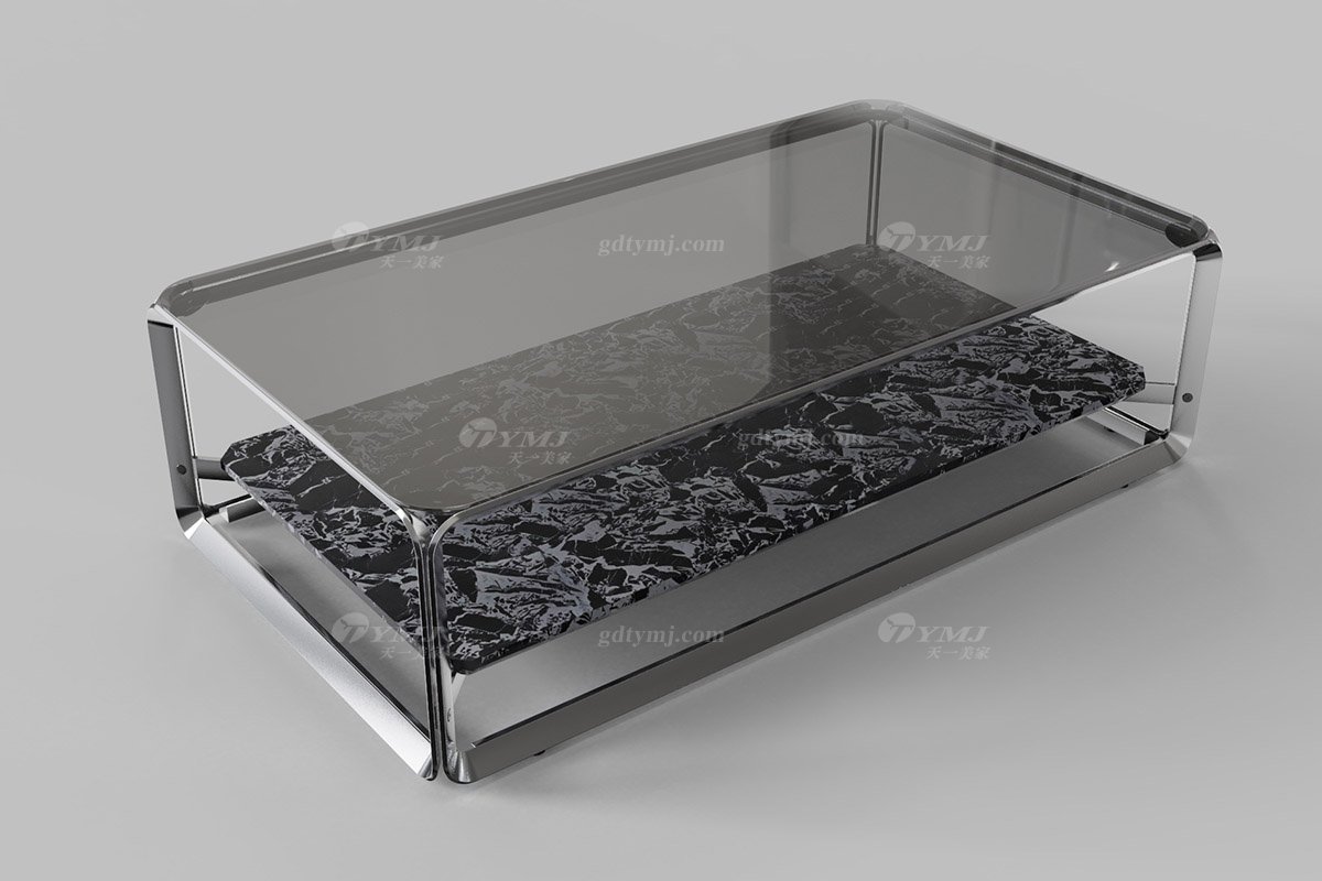  意式雅奢風格家具高端別墅會所家具簡約高級不銹鋼+玻璃方茶幾